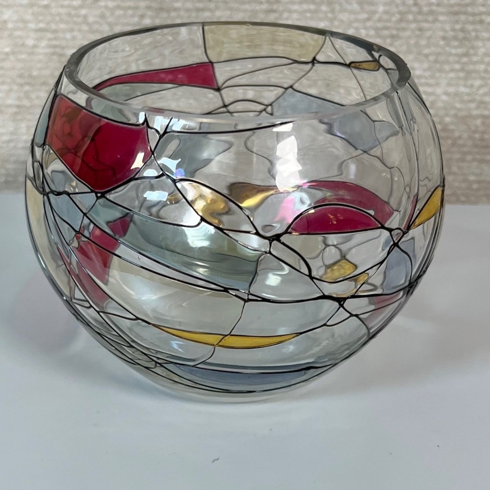 PartyLite Mosaic Calypso Tealight Votive Candle Holder Stained Glass 4" H‎